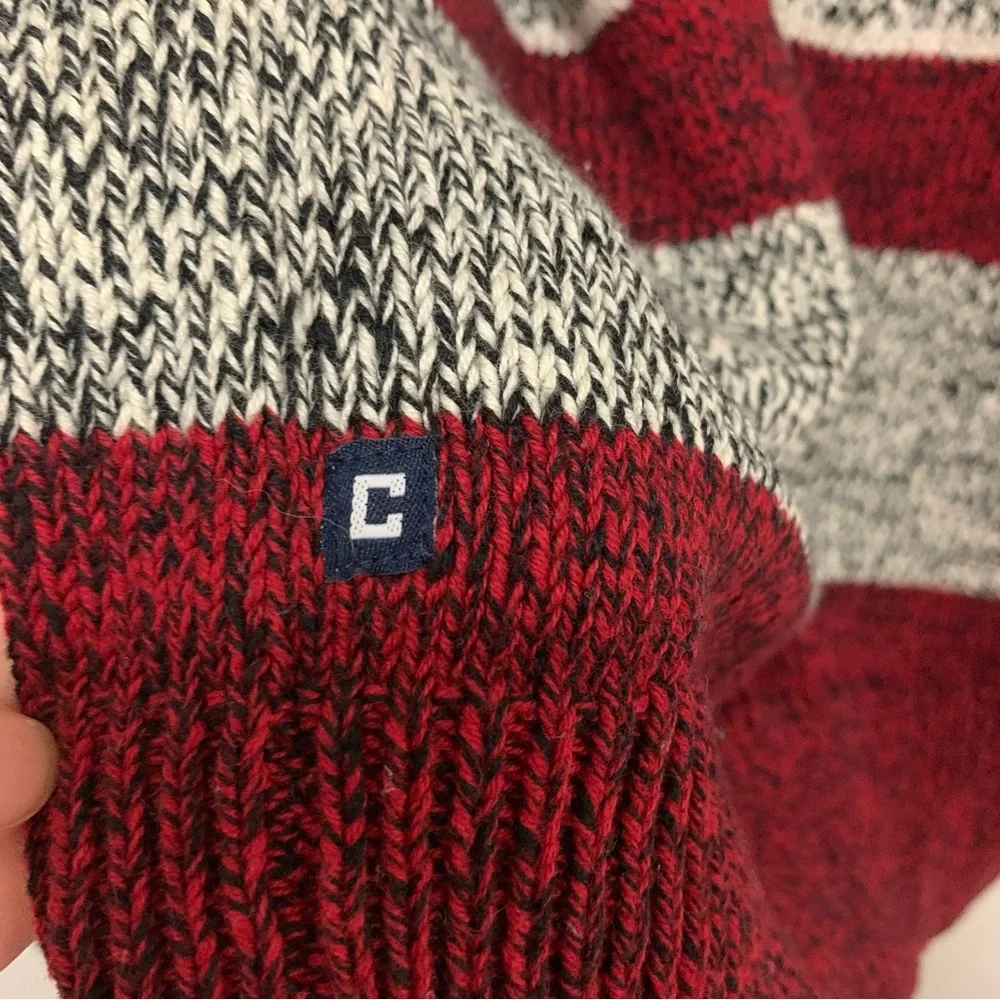 Chaps Ralph Lauren Sweater Mens XL Gray Red Striped Knit Henley Button Collar - Picture 4 of 10